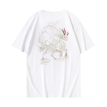 White men's Qilin auspicious cloud T-shirt lifestyle streetwear look short sleeve graphic tee TeenStylo