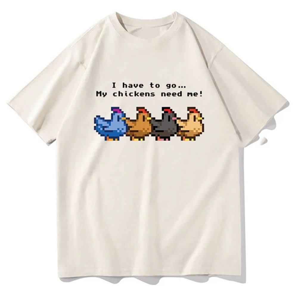 Gray Stardew Valley I Have To Go My Chickens Need Me mens graphic tee lifestyle shot TeenStylo