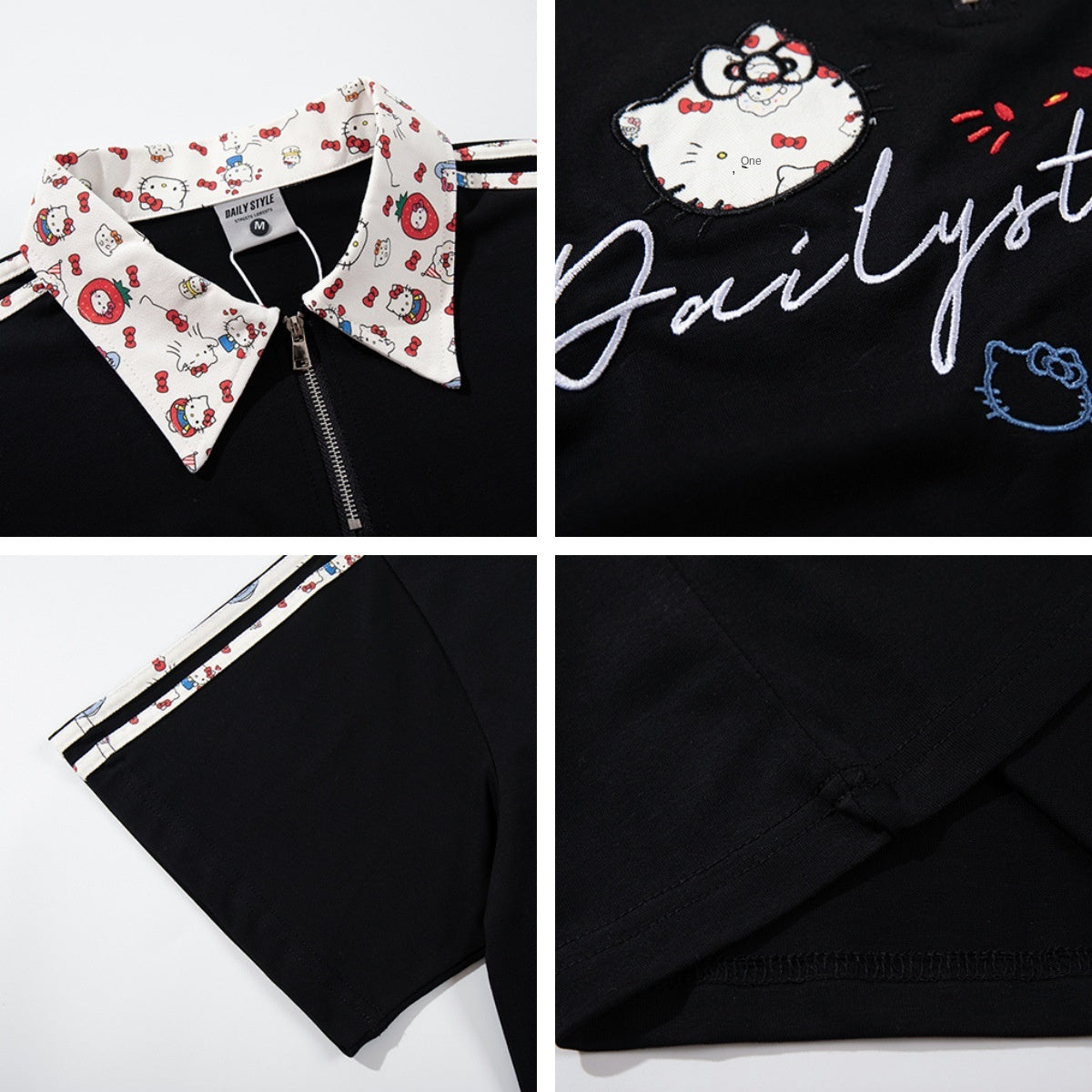 Black cartoon embroidery cotton shirt styled in a Y2K streetwear lifestyle look for teen boys | TeenStylo