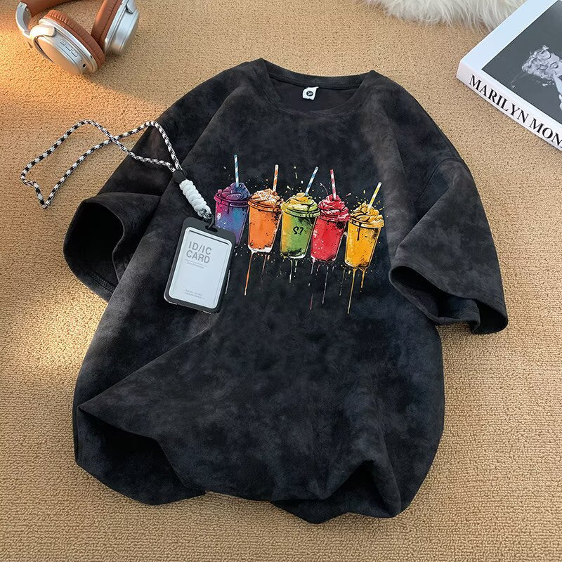 Black tie-dye short sleeve t-shirt for men, streetwear style lifestyle shot - TeenStylo