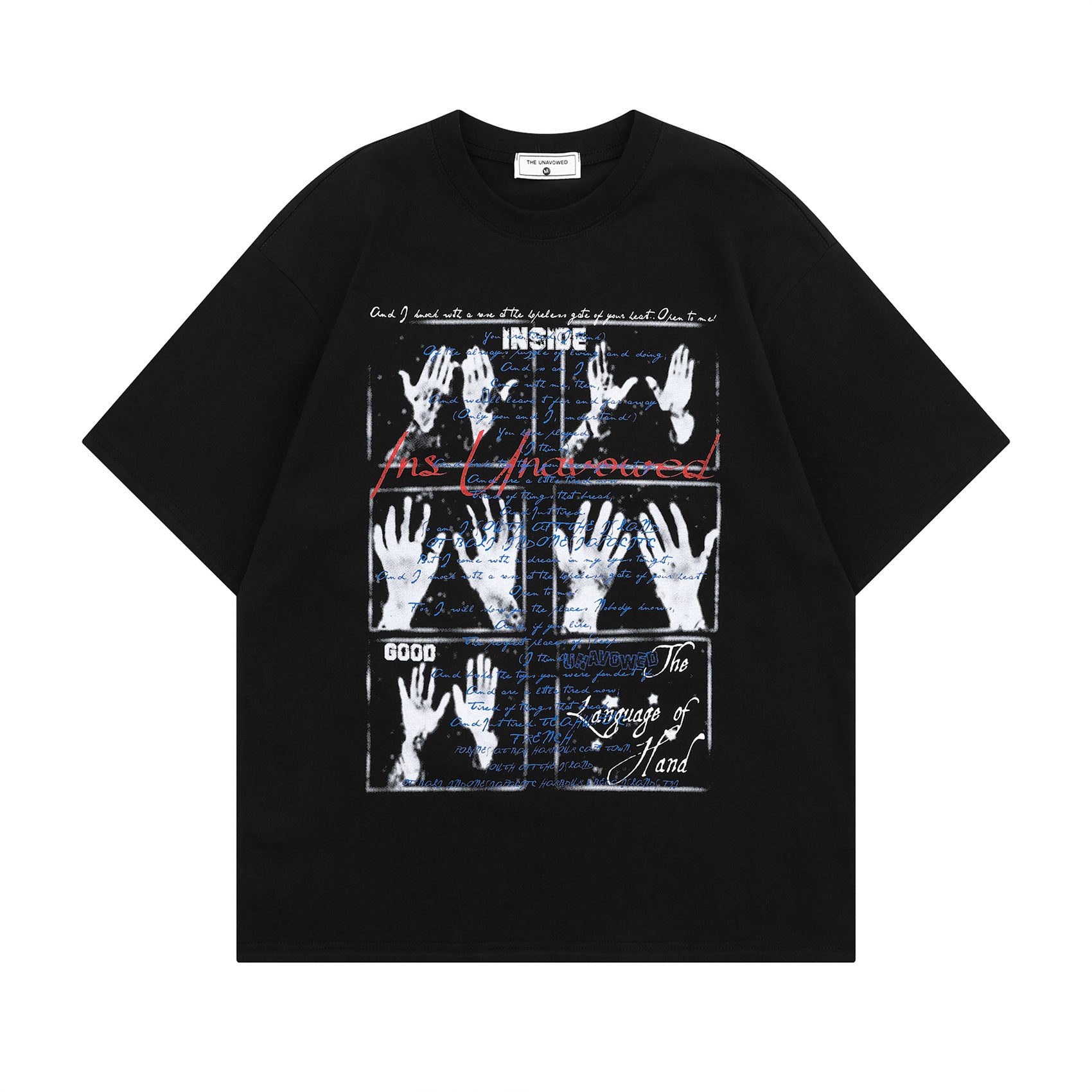 White men's graphic couple t-shirt with trendy palm print design, front view | TeenStylo