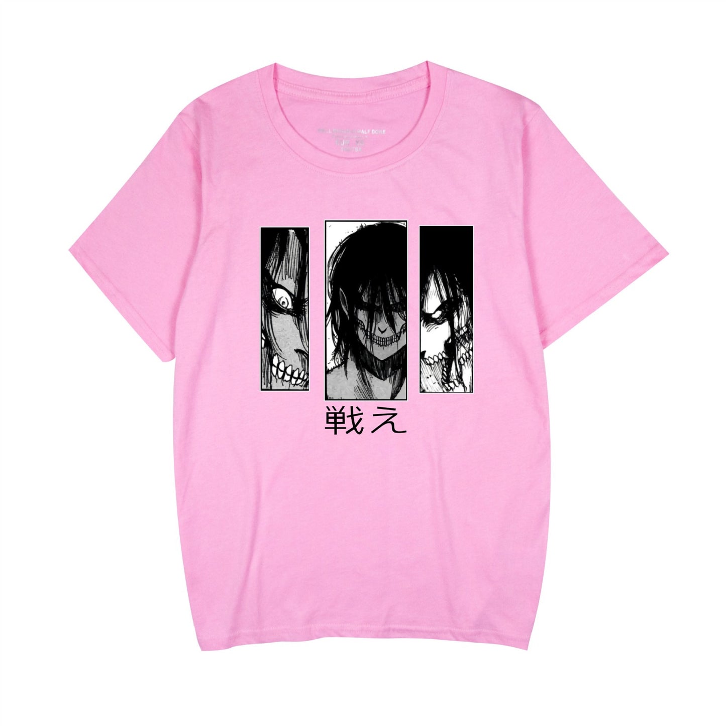 Pink Attack on Titan graphic print unisex anime T-shirt front view – TeenStylo