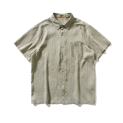 Gray green loose short sleeve shirt for men - relaxed streetwear fit | TeenStylo