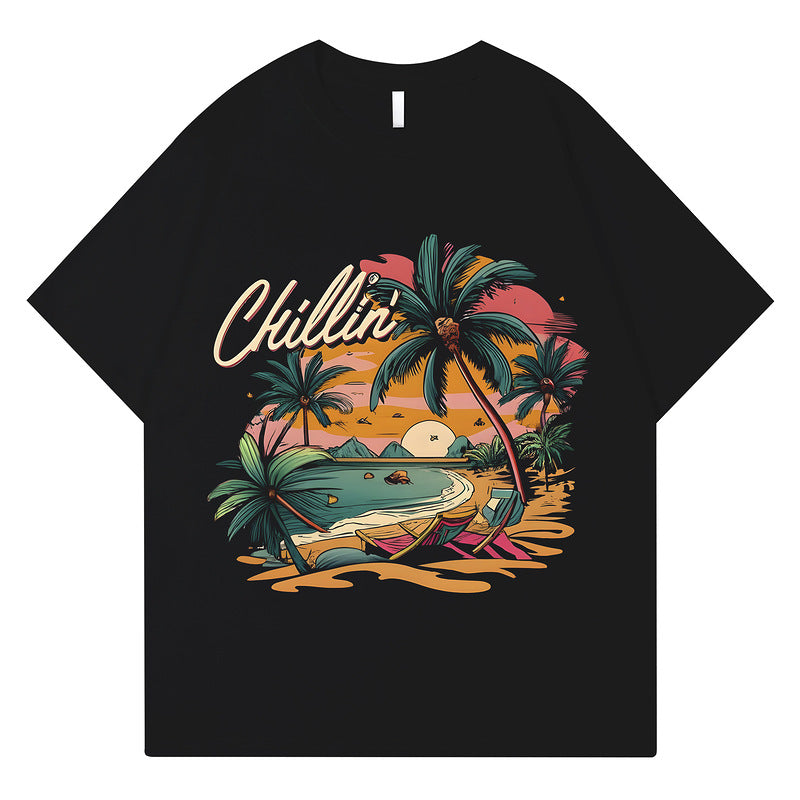 White print crew neck casual short sleeve t-shirt for men unisex streetwear front view TeenStylo