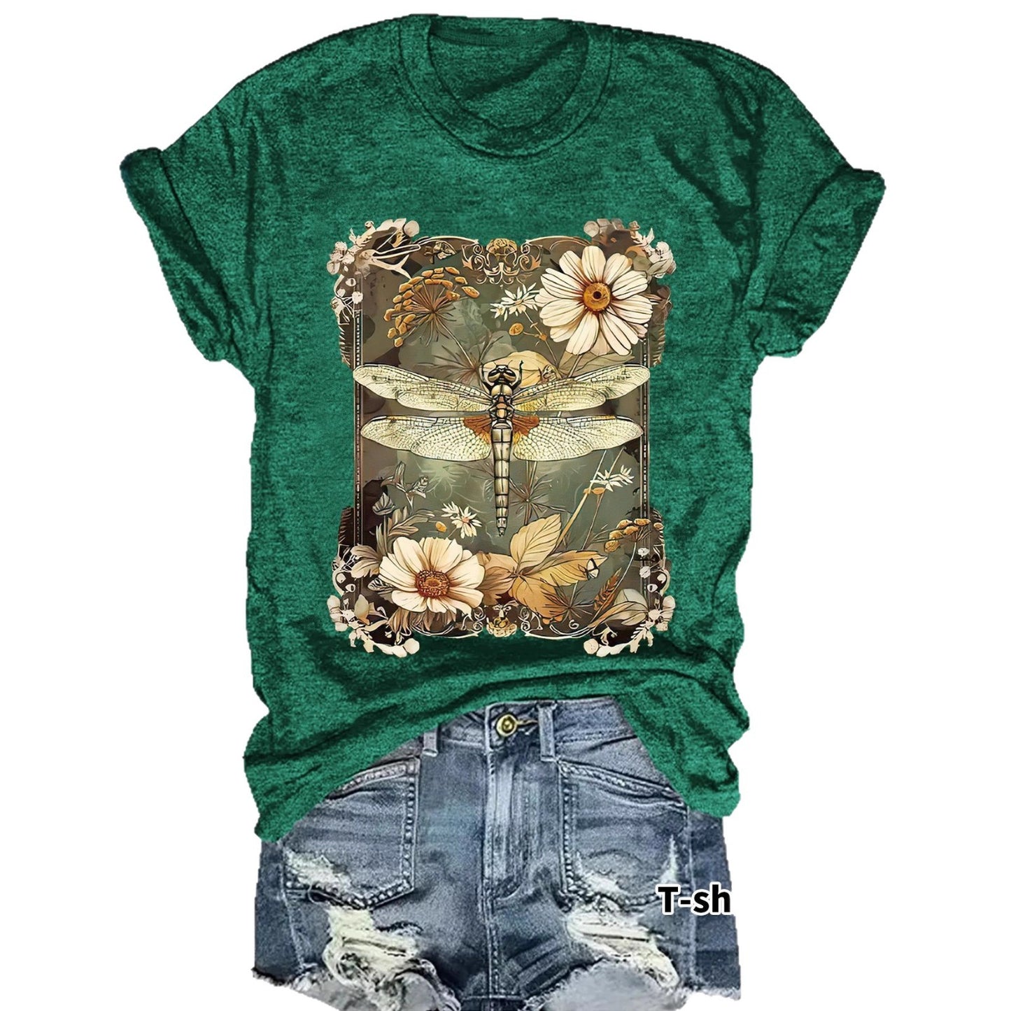 White unisex dragonfly printed short sleeve t-shirt front view – Y2K streetwear style | TeenStylo