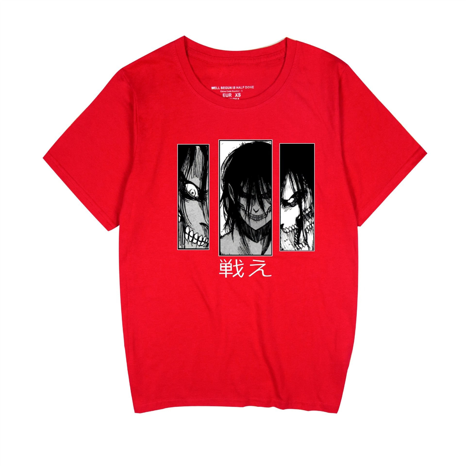 Red Attack on Titan graphic print unisex T-shirt back view – anime streetwear style at TeenStylo