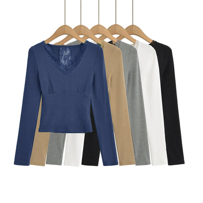 Khaki v-neck long sleeve T-shirt back view unisex streetwear style TeenStylo