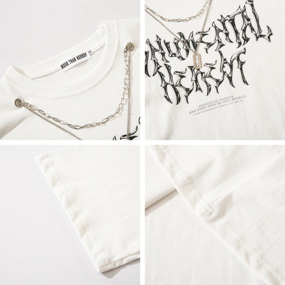 Black pure cotton round neck necklace design short tee styled for teen streetwear lifestyle look | TeenStylo