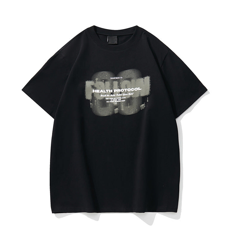 Black men's loose casual short sleeve t-shirt back view streetwear style TeenStylo