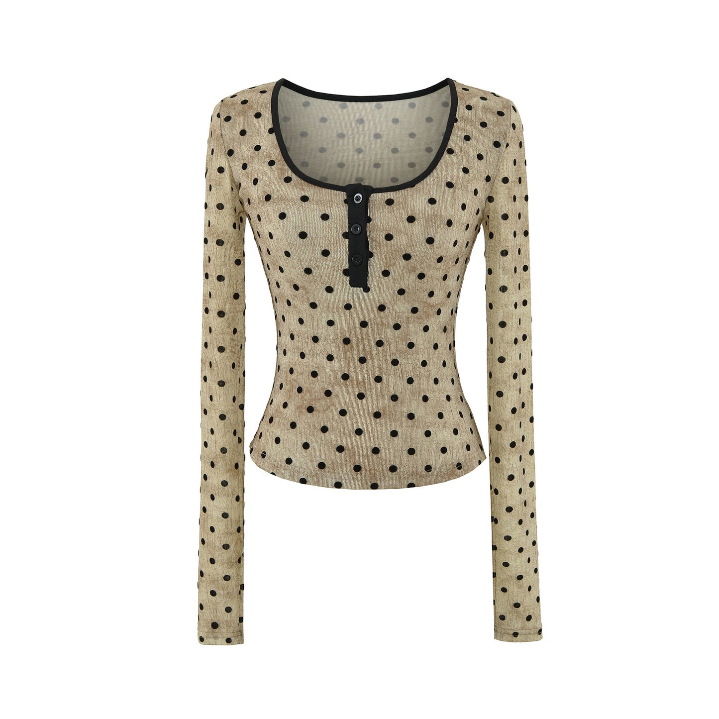 Khaki square neck long sleeve T-shirt women lifestyle shot TeenStylo
