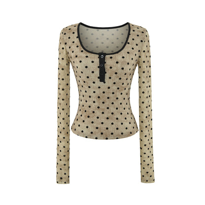 Khaki square neck long sleeve T-shirt women lifestyle shot TeenStylo