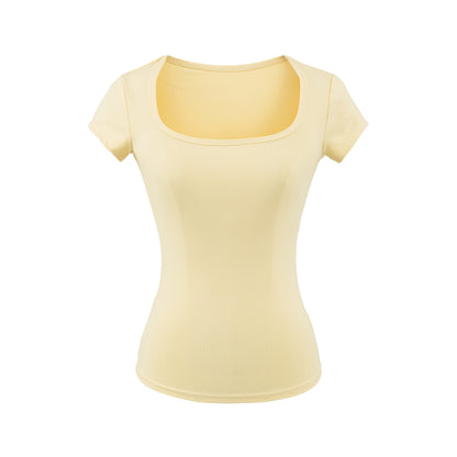 Yellow square neck slim fit T-shirt women front view TeenStylo