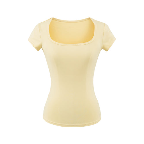 Yellow square neck slim fit T-shirt women front view TeenStylo