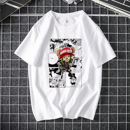 Back view white ONE PIECE Pirate King Luffy Fourth Gear printed unisex streetwear tee TeenStylo