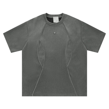 Black Blockcore men's short sleeve tee lifestyle shot, Y2K streetwear style outfit for guys at TeenStylo