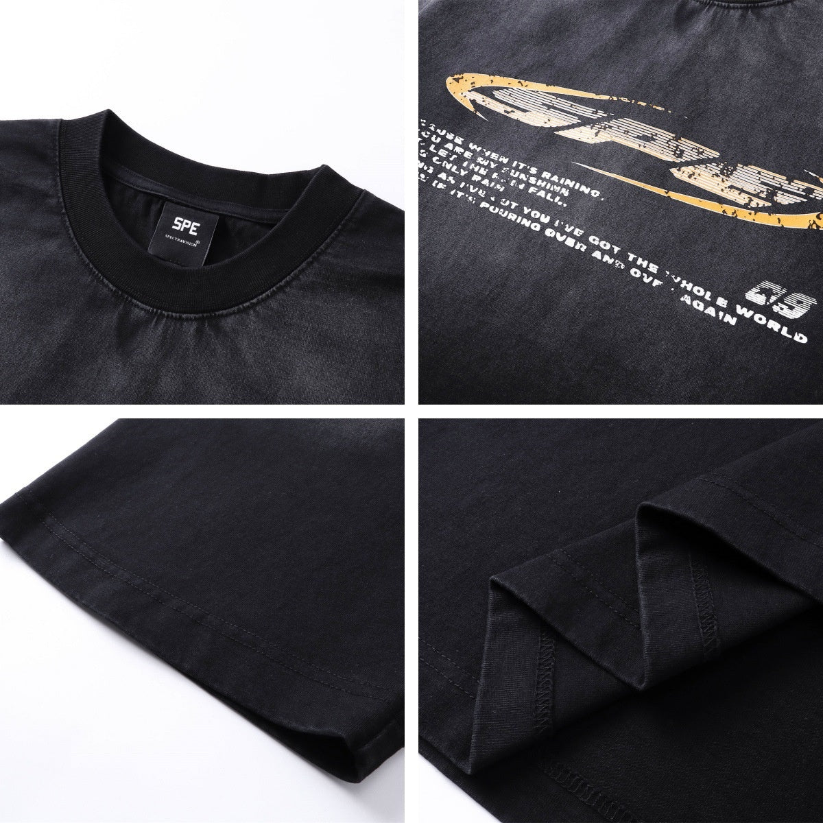 Black unisex streetwear letter print crew neck short styled in urban lifestyle look | TeenStylo