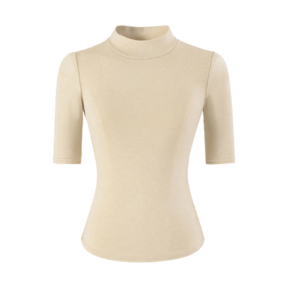 Milk tea high neck slim fit T-shirt women unisex streetwear Y2K style lifestyle look TeenStylo