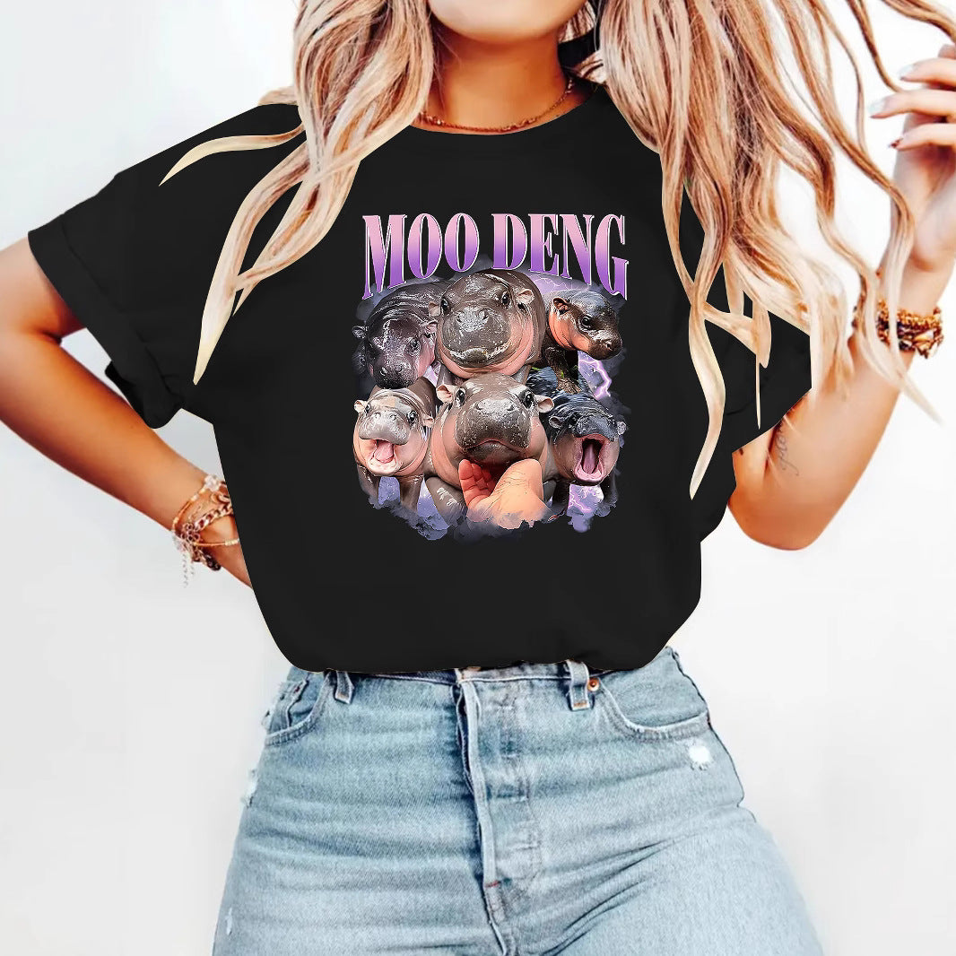 Black bouncing pig print detail close-up on women's unisex graphic tee | TeenStylo