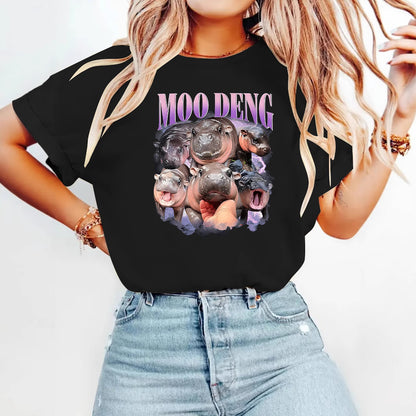 Black bouncing pig print detail close-up on women's unisex graphic tee | TeenStylo