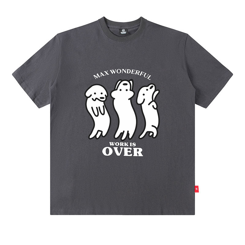 Purple oversized sausage dog print cotton t-shirt summer streetwear style on male model TeenStylo