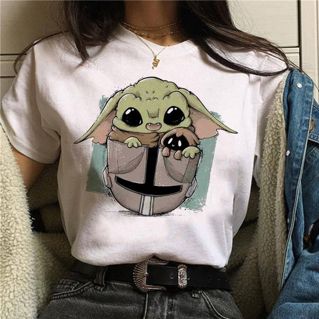 Unisex Harajuku Baby Yoda Mandalorian graphic tee in colour 3109 lifestyle view streetwear style TeenStylo