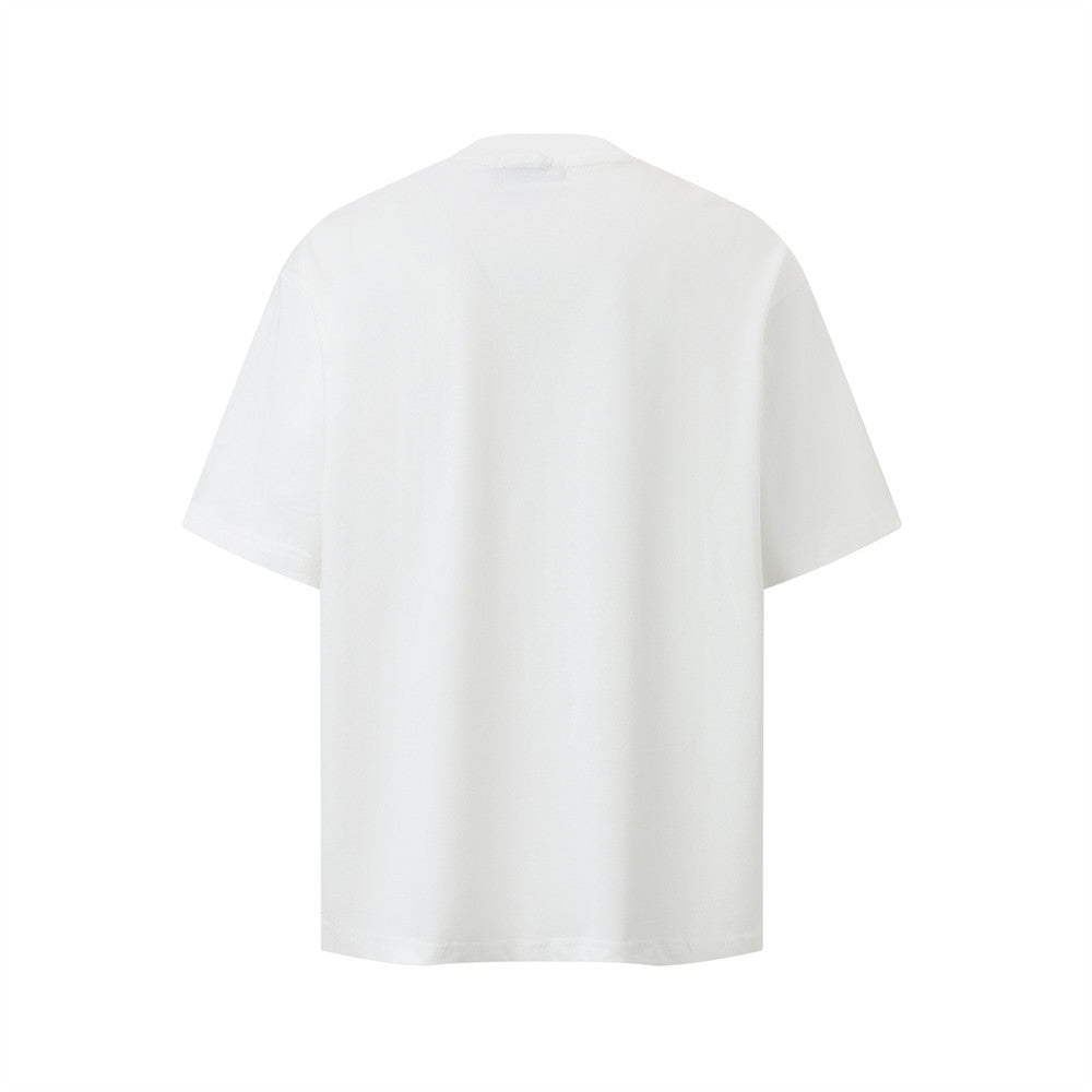 White men's funny character print hip hop streetwear t-shirt back view - TeenStylo