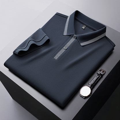 Midnight blue short sleeve polo shirt for men, relaxed streetwear style, front view - TeenStylo