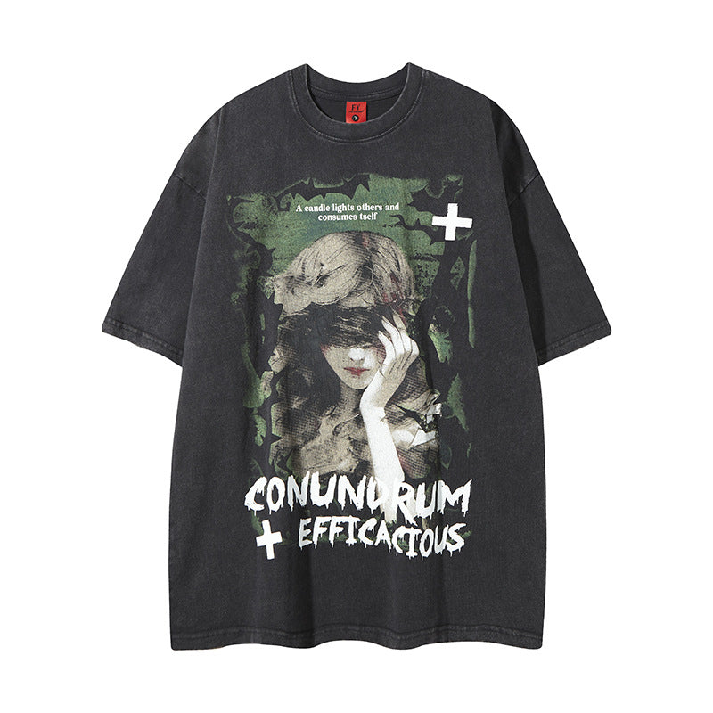 White vintage graphic print washed tee back view unisex streetwear short sleeve T-shirt TeenStylo