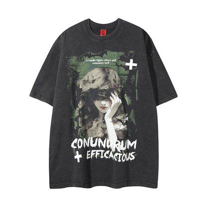 White vintage graphic print washed tee back view unisex streetwear short sleeve T-shirt TeenStylo