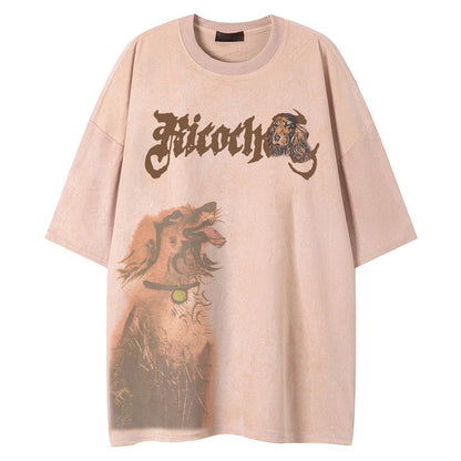 Pink loose drape peach skin round neck short sleeve unisex T-shirt front view | TeenStylo