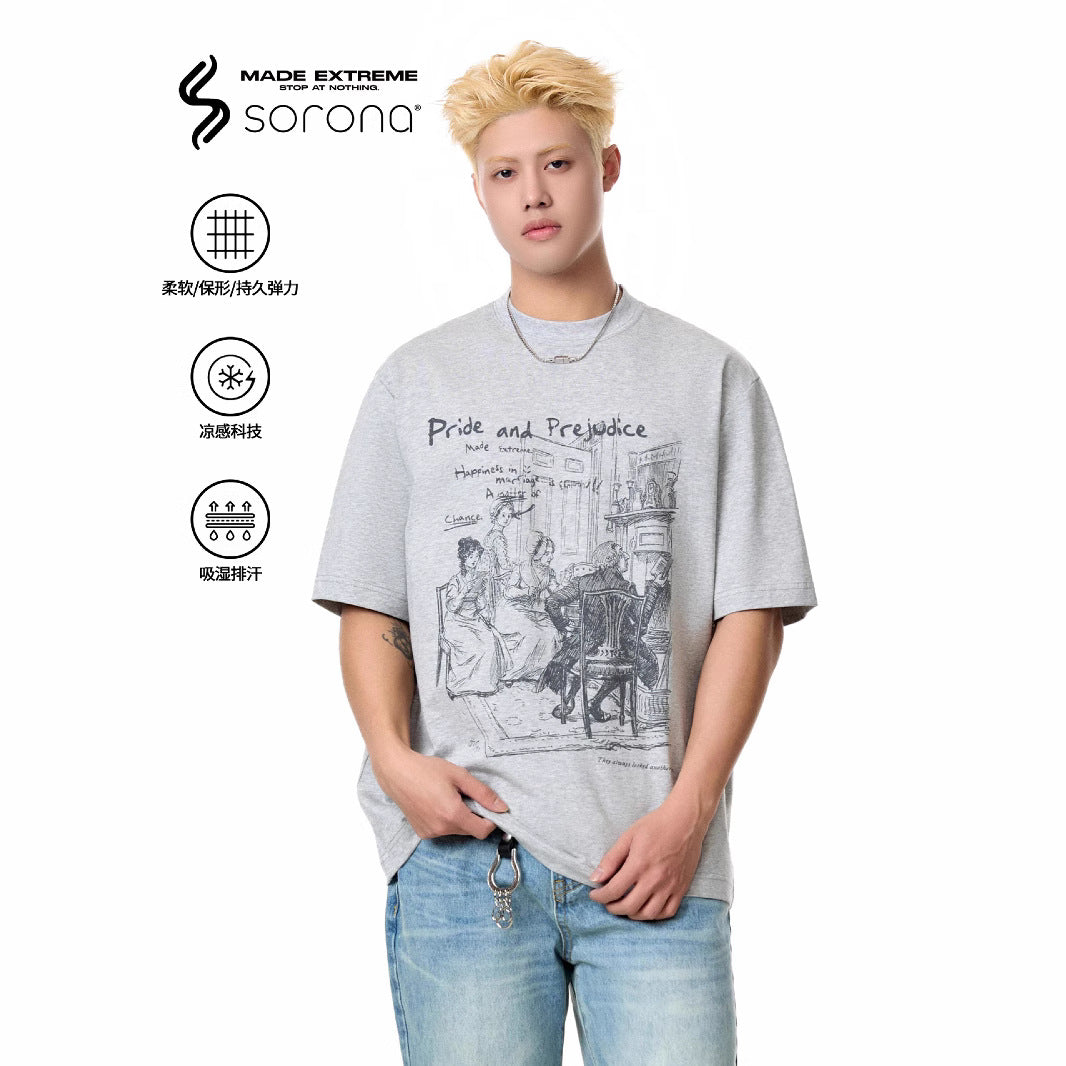 Coffee brown unisex retro round neck short-sleeve t-shirt back view, noble streetwear aesthetic | TeenStylo