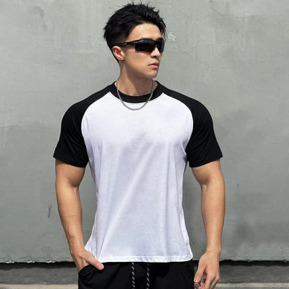Men's white color-blocked raglan sleeve T-shirt streetwear style lifestyle look at TeenStylo