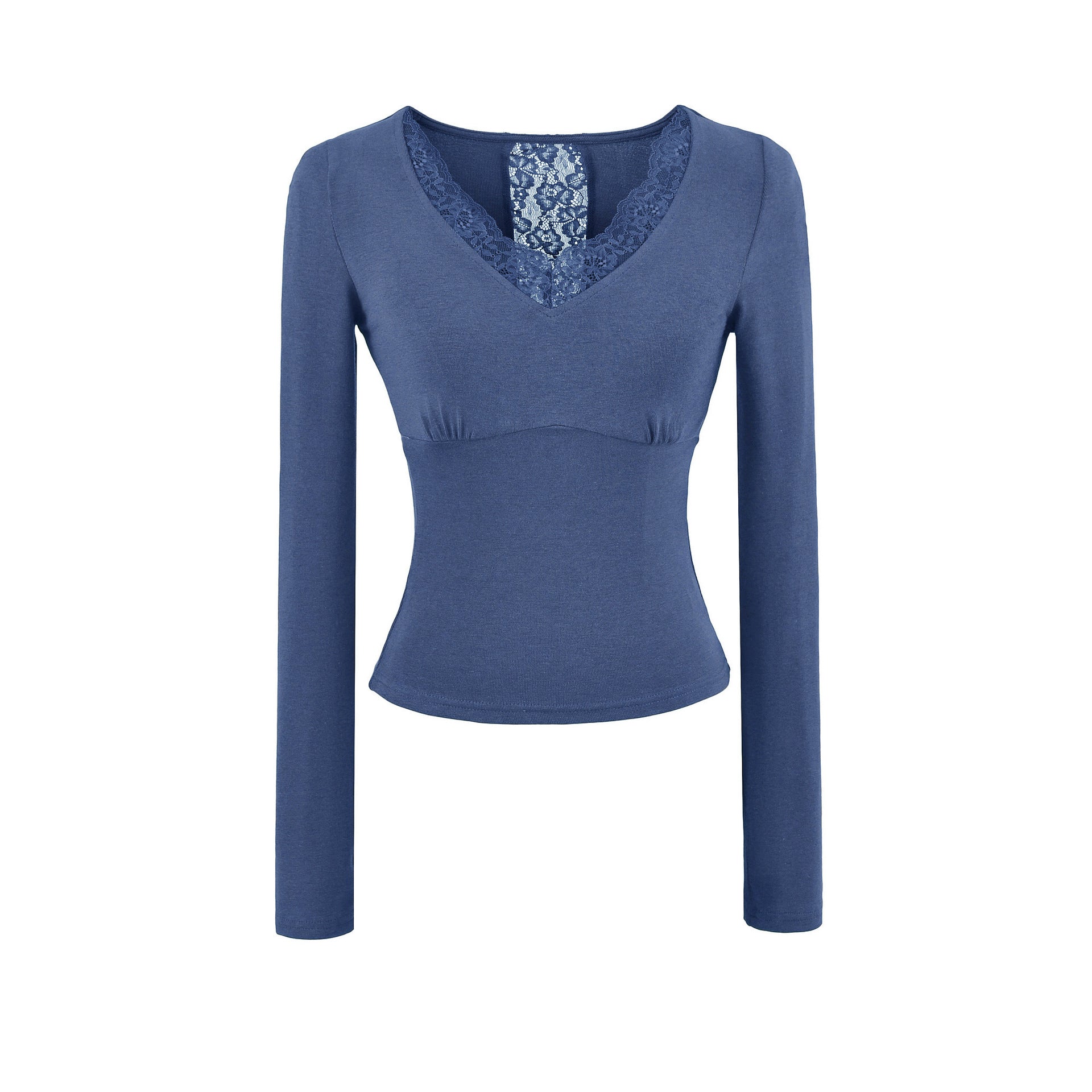 Khaki V-neck long sleeve T-shirt unisex streetwear casual top front view TeenStylo