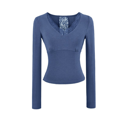 Khaki V-neck long sleeve T-shirt unisex streetwear casual top front view TeenStylo
