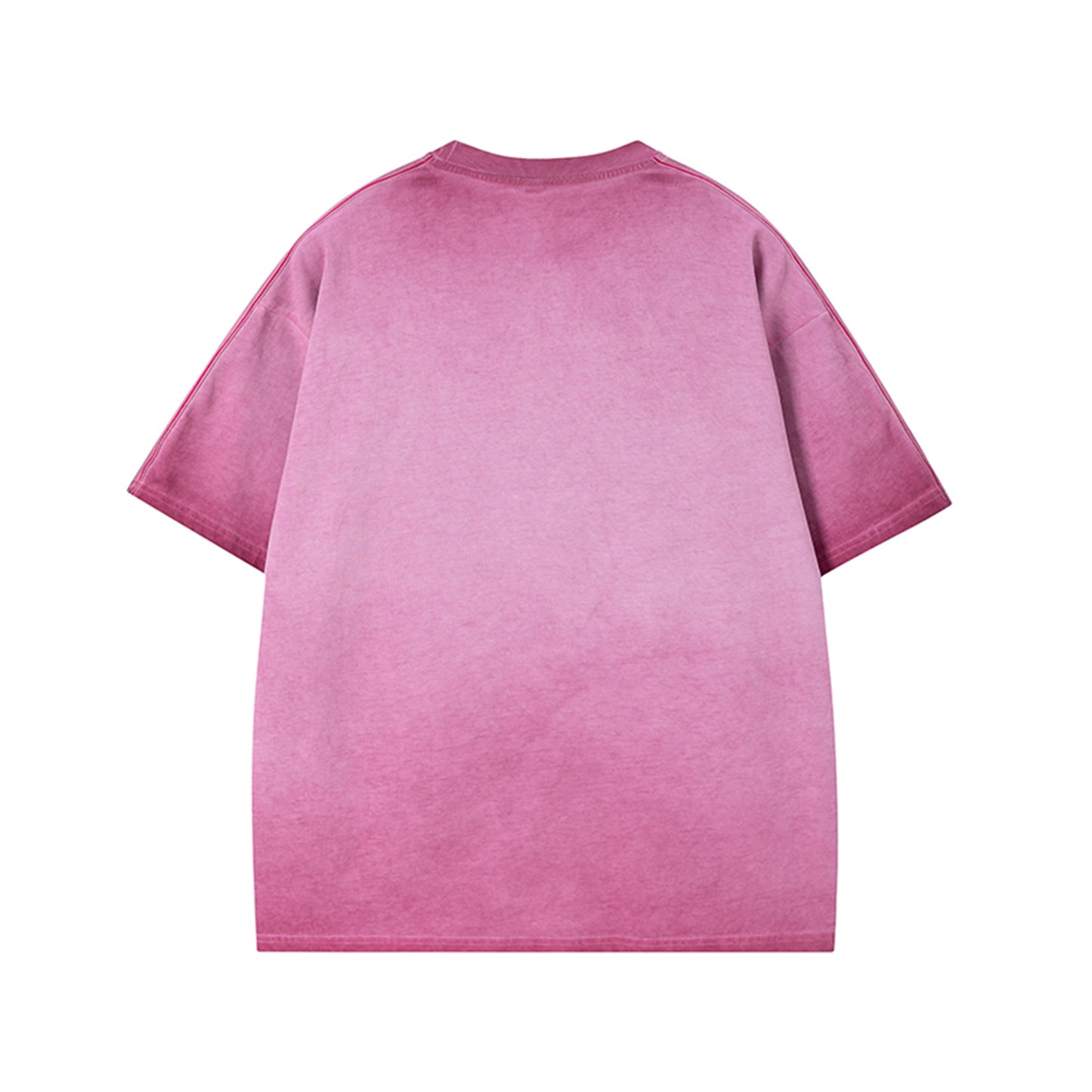 Pink graphic tee close-up detail showing letter print design on men's streetwear short sleeve T-shirt | TeenStylo