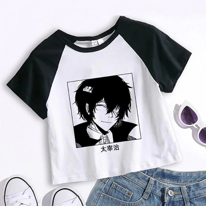 Unisex white anime Bungou Stray Dogs Chuuya crop top cartoon tee lifestyle shot TeenStylo