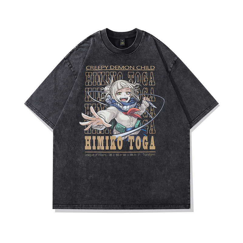 Back view of D95 water washed vintage Japanese Y2K anime men's t-shirt streetwear style TeenStylo