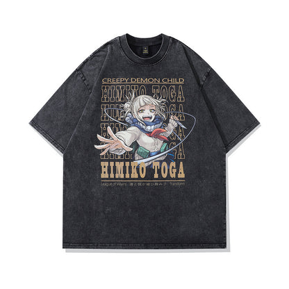 Back view of D95 water washed vintage Japanese Y2K anime men's t-shirt streetwear style TeenStylo