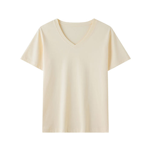 Apricot V-neck short sleeve t-shirt unisex Y2K streetwear casual tee front view | TeenStylo