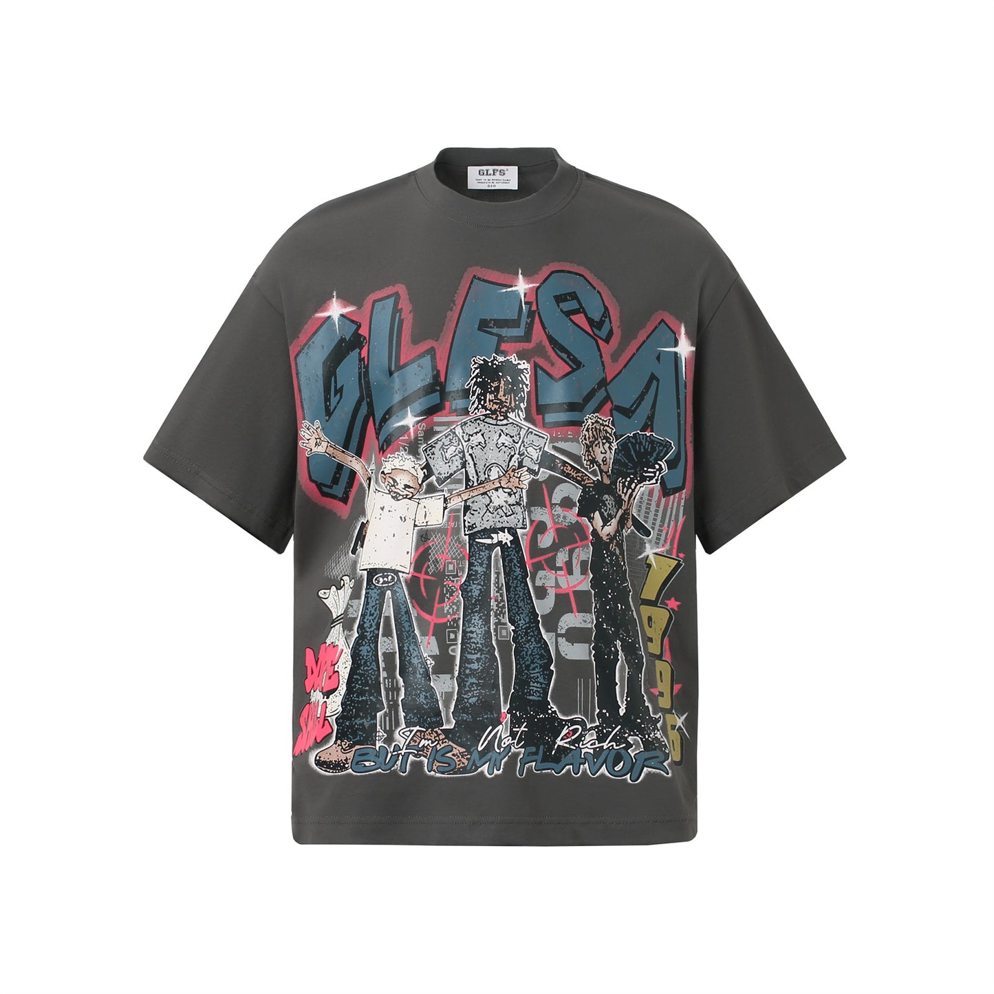 Dark gray unisex retro anime print short sleeve t-shirt lifestyle style shot TeenStylo