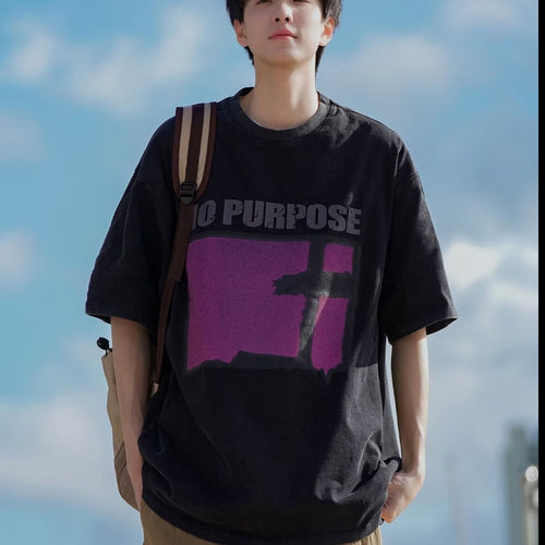 Black men's streetwear short sleeve t-shirt front view - TeenStylo