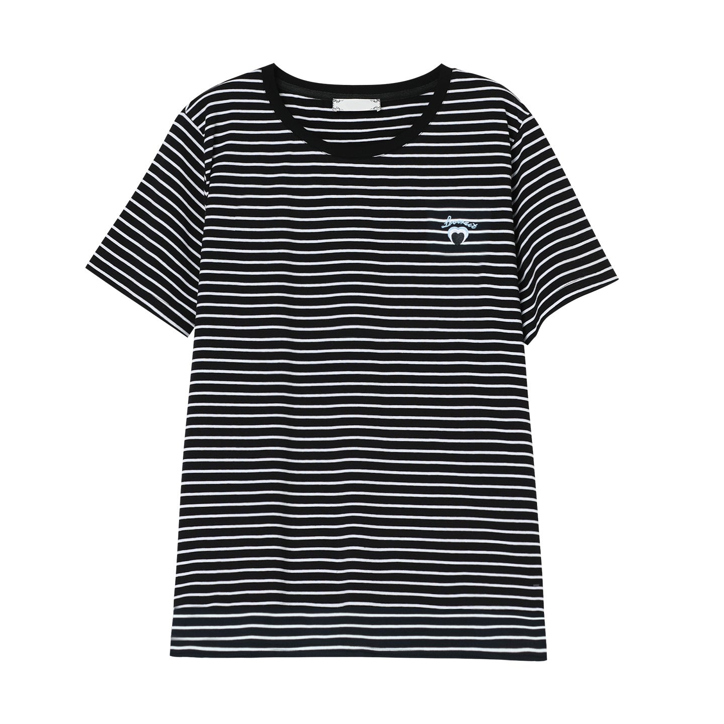 Black striped loose short sleeve T-shirt for women front view, Y2K streetwear style at TeenStylo