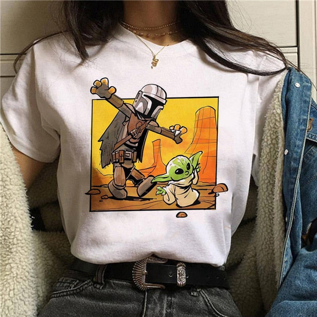 Unisex Harajuku Star Wars Baby Yoda Mandalorian graphic tee in colour 3103 streetwear style – TeenStylo