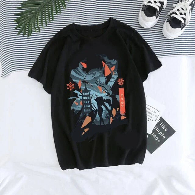 Unisex Genshin Impact Hu Tao Xiao Kawaii Graphic Tee lifestyle shot in color 32418 – TeenStylo