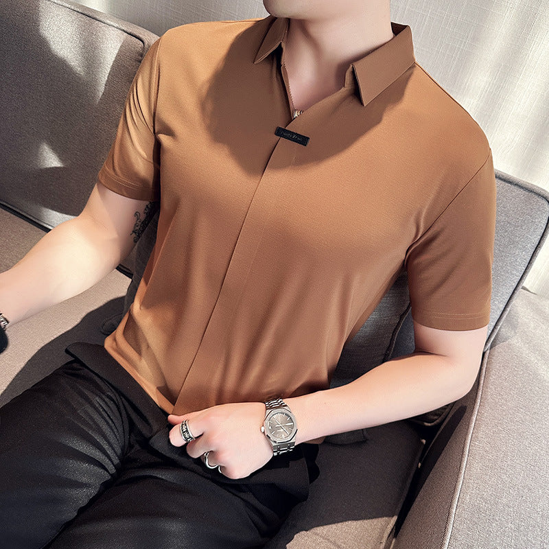 Black short sleeve polo shirt for men back view - TeenStylo