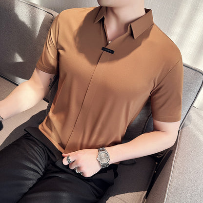 Black short sleeve polo shirt for men back view - TeenStylo