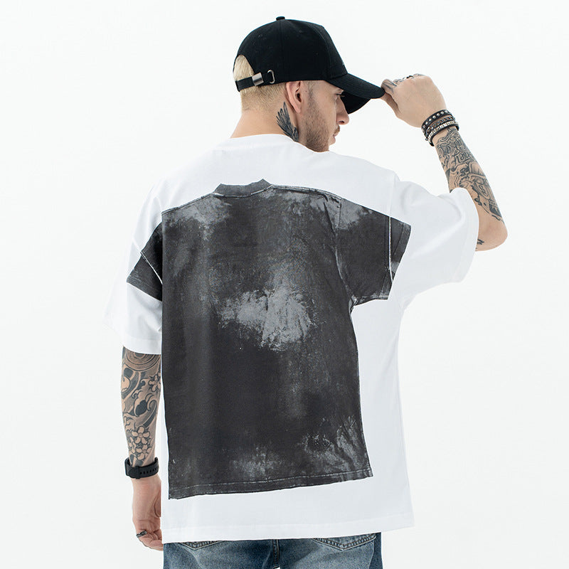 White men's loose fit streetwear short sleeve t-shirt lifestyle shot – urban style at TeenStylo