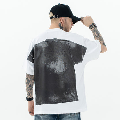 White men's loose fit streetwear short sleeve t-shirt lifestyle shot – urban style at TeenStylo