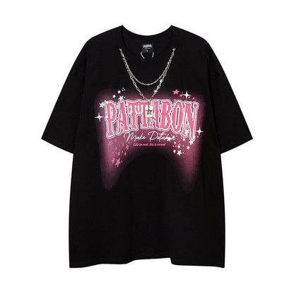 Black foamed letter print hip hop necklace short unisex streetwear Y2K style accessory | TeenStylo