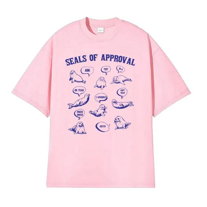 Pink Seals of Approval funny meme retro unisex t-shirt lifestyle shot TeenStylo